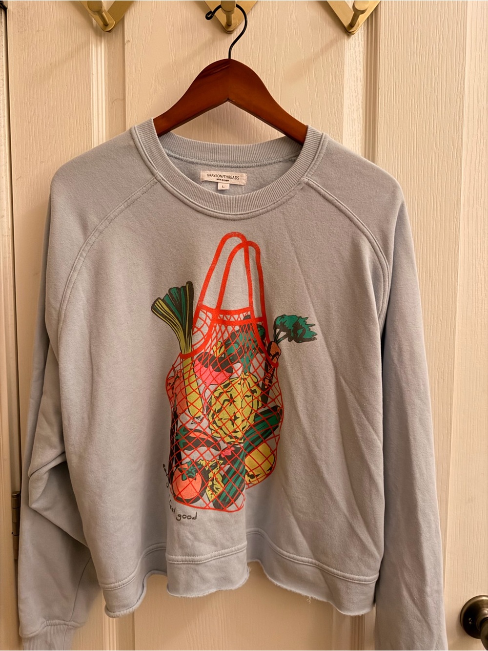 Grayson Threads Light Gray Crewneck with Colorful Market Tote Graphic